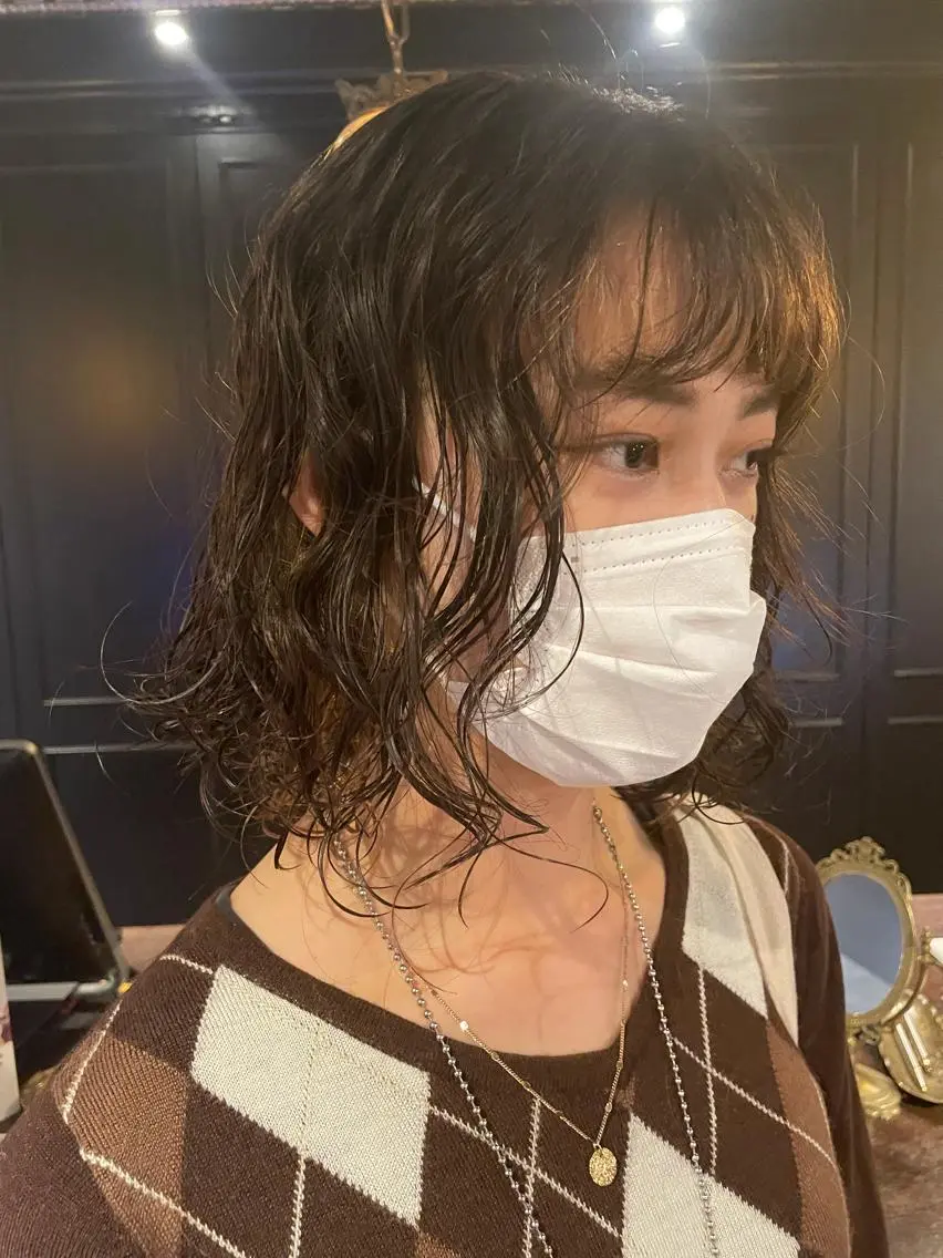 ミディアム パーマ ヘアアレンジ ミディアムパーマ 髪質改善カラー&TR 縮毛矯正/弱酸性矯正のヘアスタイル