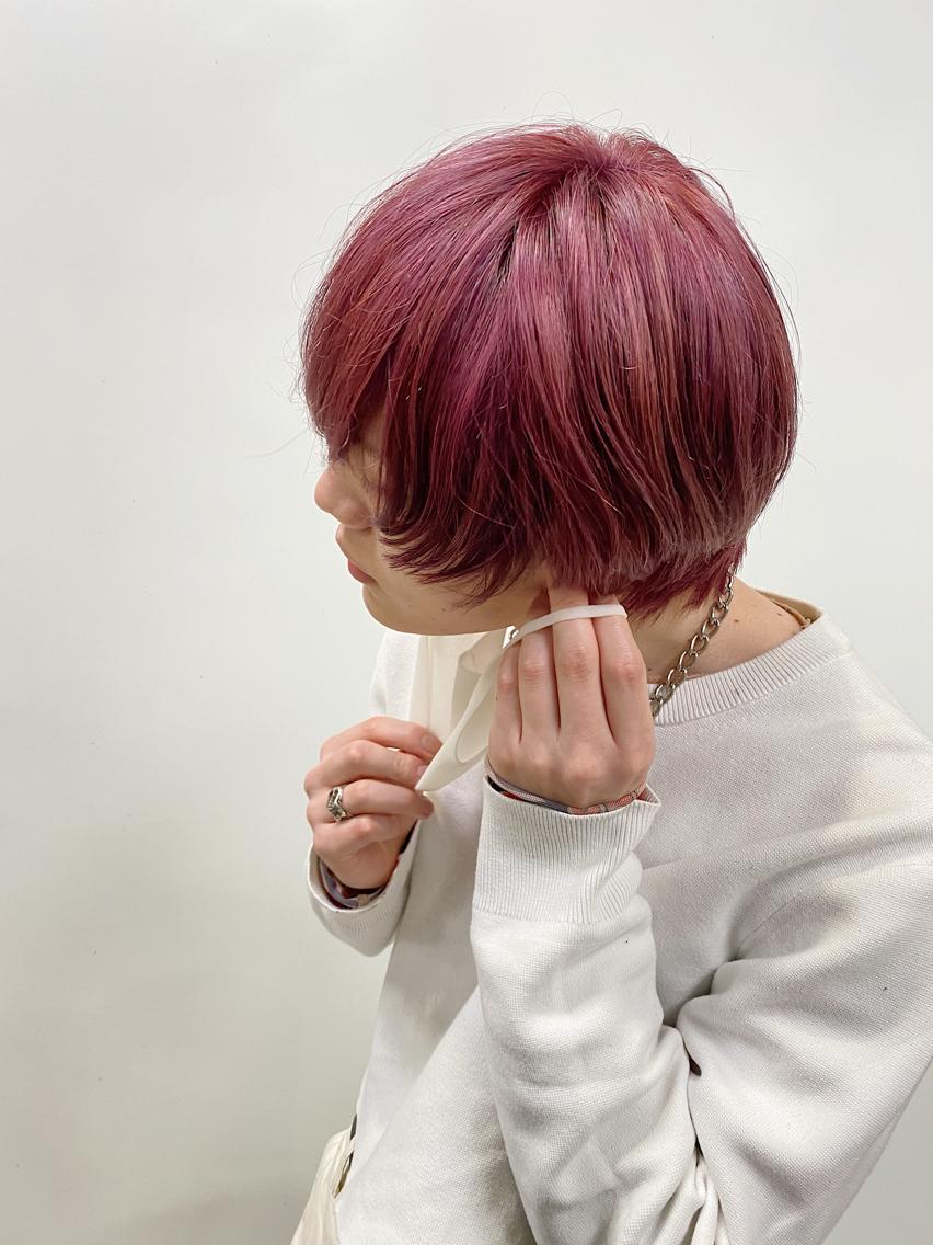 ショート カラー メンズ ダブルカラー ラベンダーカラー ラベンダーピンク ピンクカラー カット ヘアカラー トリートメント 横地 凌のヘアスタイル