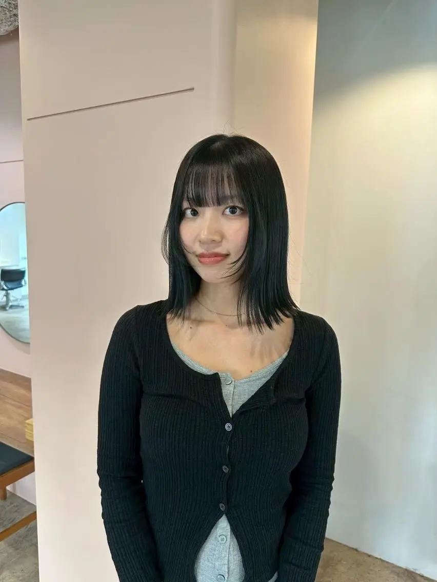 ミディアム パーマ カラー ショートボブ ミディアムパーマ アディクシーカラー ブリーチ ケアブリーチ カット トリートメント CEINE PATHのヘアスタイル