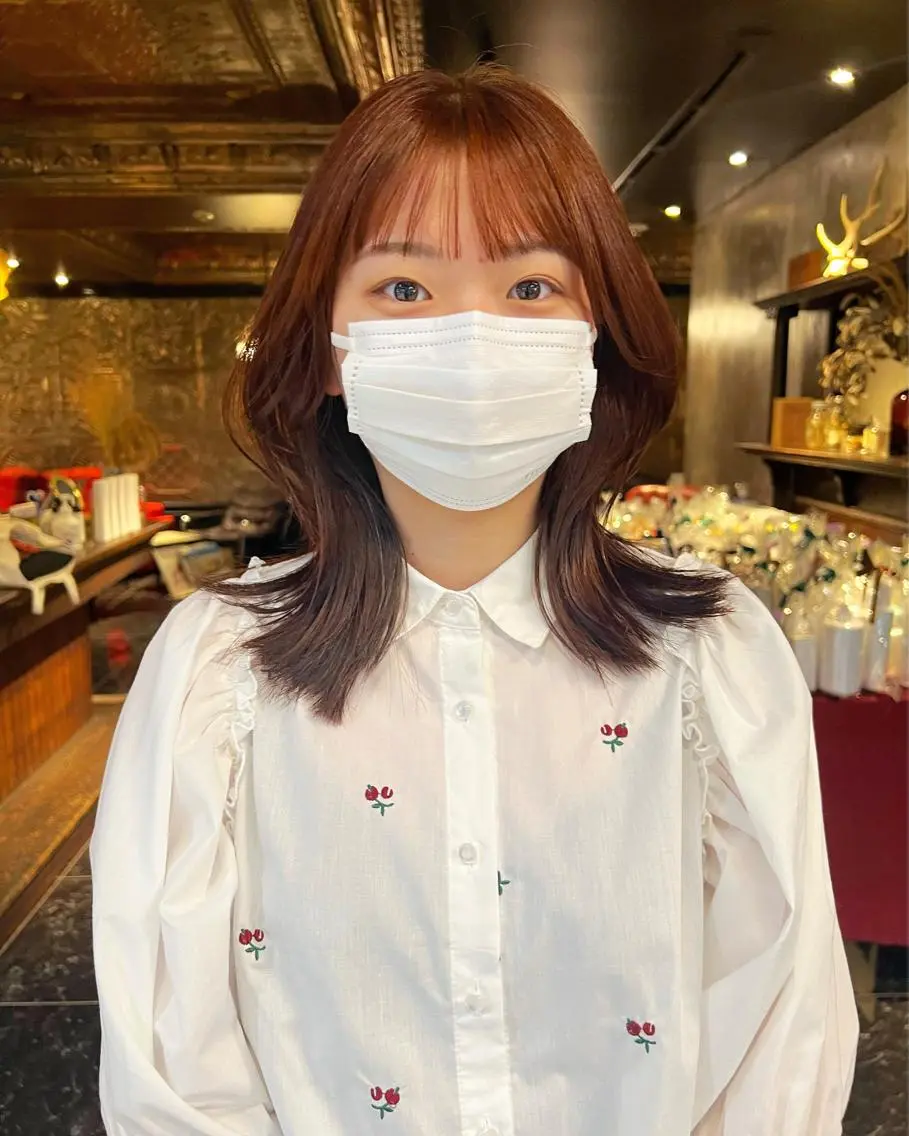 セミロング カラー オレンジ 圧倒的デザイン力 店長🎨RENAのヘアスタイル