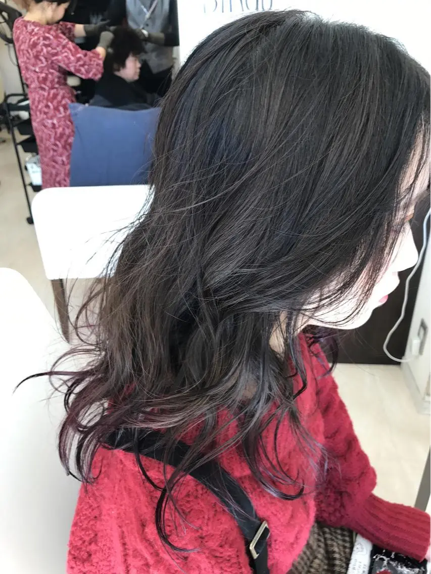 セミロング カラー ブルーカラー ディープパープル パープルカラー 武田 清久のヘアスタイル