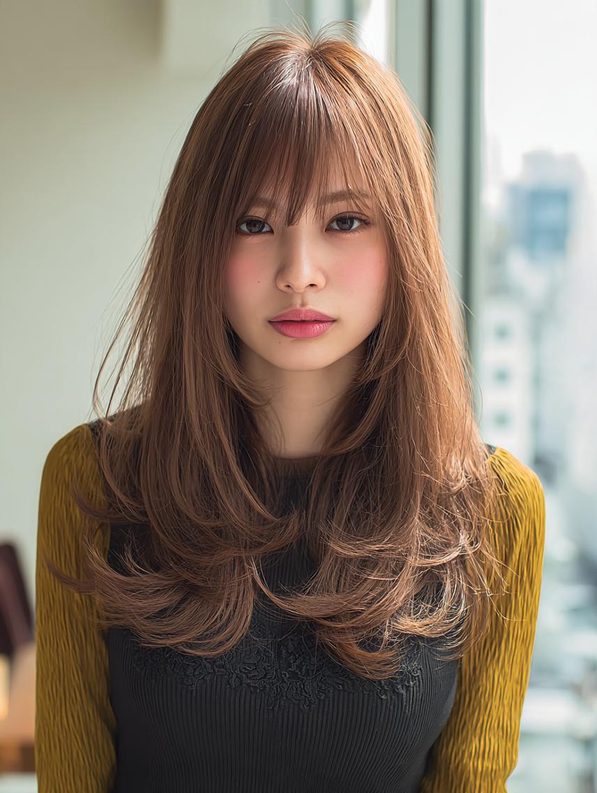 セミロング 🍒暖色×ハイトーン ×デザイン✨まなりのヘアスタイル