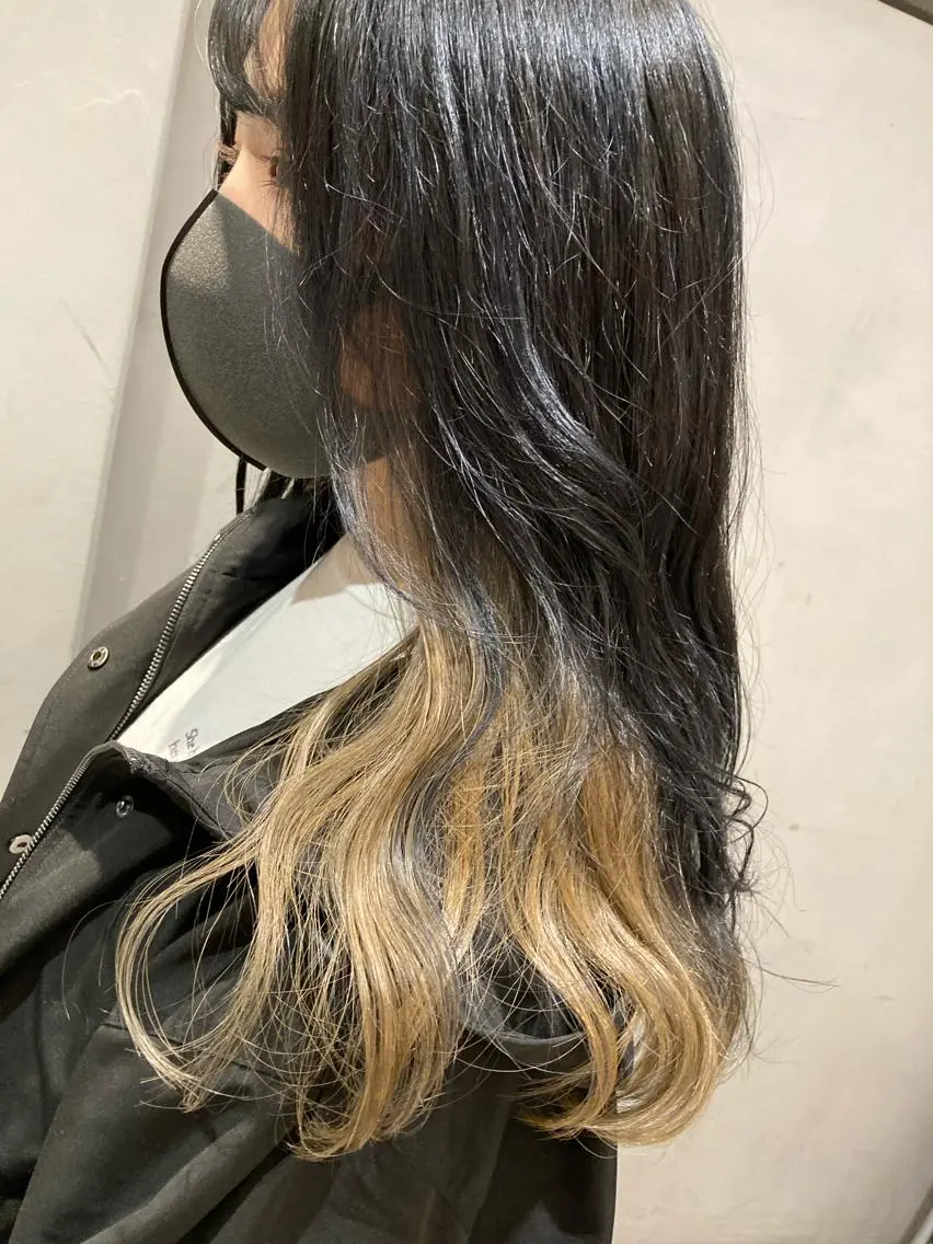 ロング カラー ヘアアレンジ インナーカラー オリーブ透明感カラー 表参道/MIKUのヘアスタイル