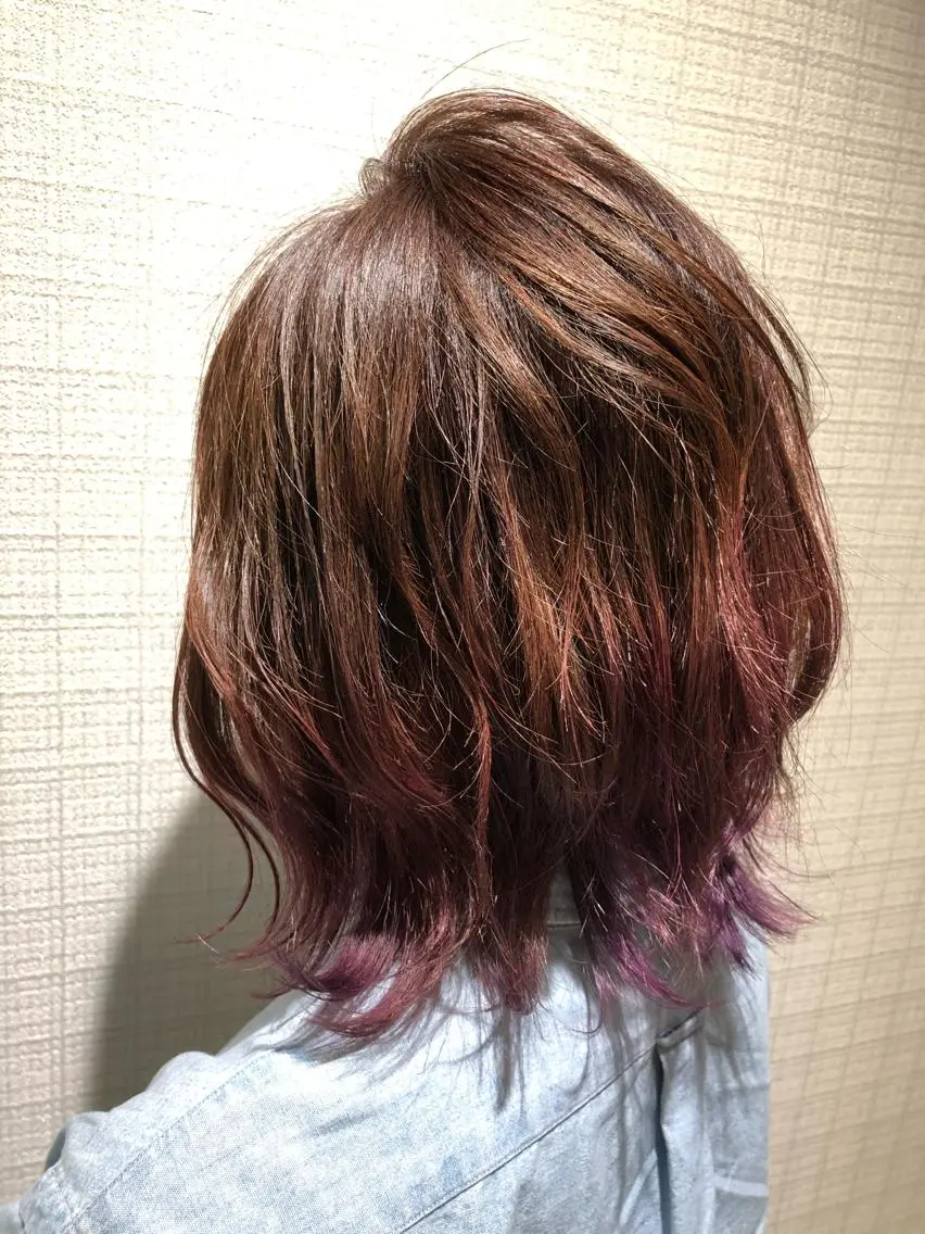 ミディアム カラー バレイヤージュ バイオレットカラー レイヤーカット Lumiere 鈴木翔平のヘアスタイル