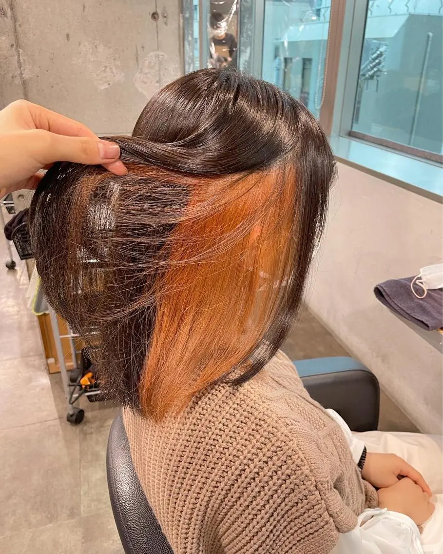 ミディアム カラー オレンジ ヘアカラー トリートメント ヘッドスパ ヘアセット ベージュカラー💖 やすひろのヘアスタイル
