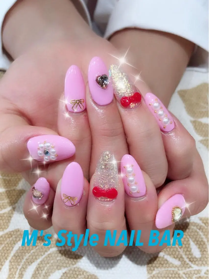 ネイル 持ち込み リボン ハンドネイル M's Style NAIL BARのネイルデザイン