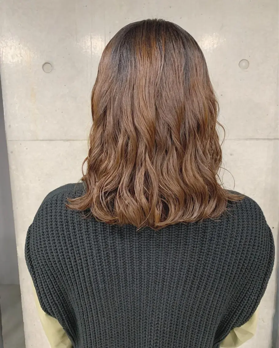 ミディアム パーマ カット パーマ トリートメント ボブパーマコテ巻き風 パーマNo1深江秀平のヘアスタイル
