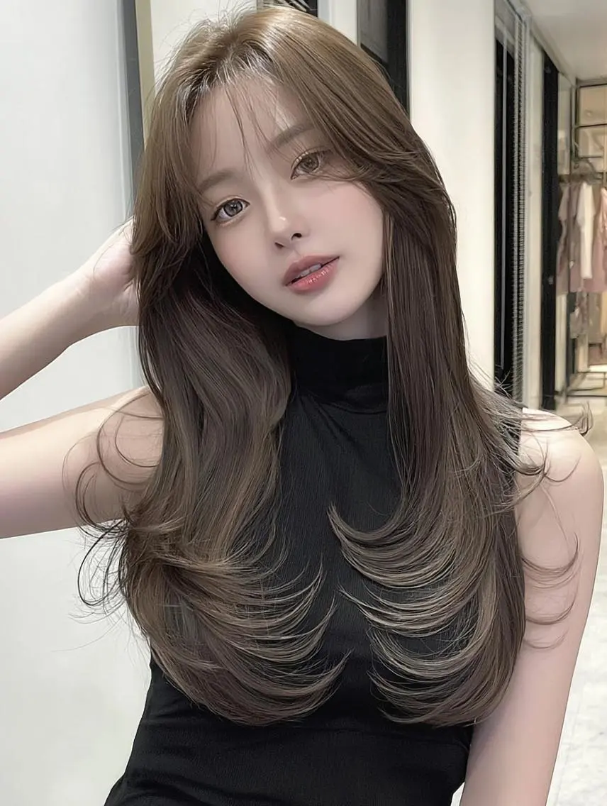セミロング 顔周りカット 髪質改善 韓国風ヘア レイヤーカット カット ヘアカラー FOCUS JAPAN3のヘアスタイル