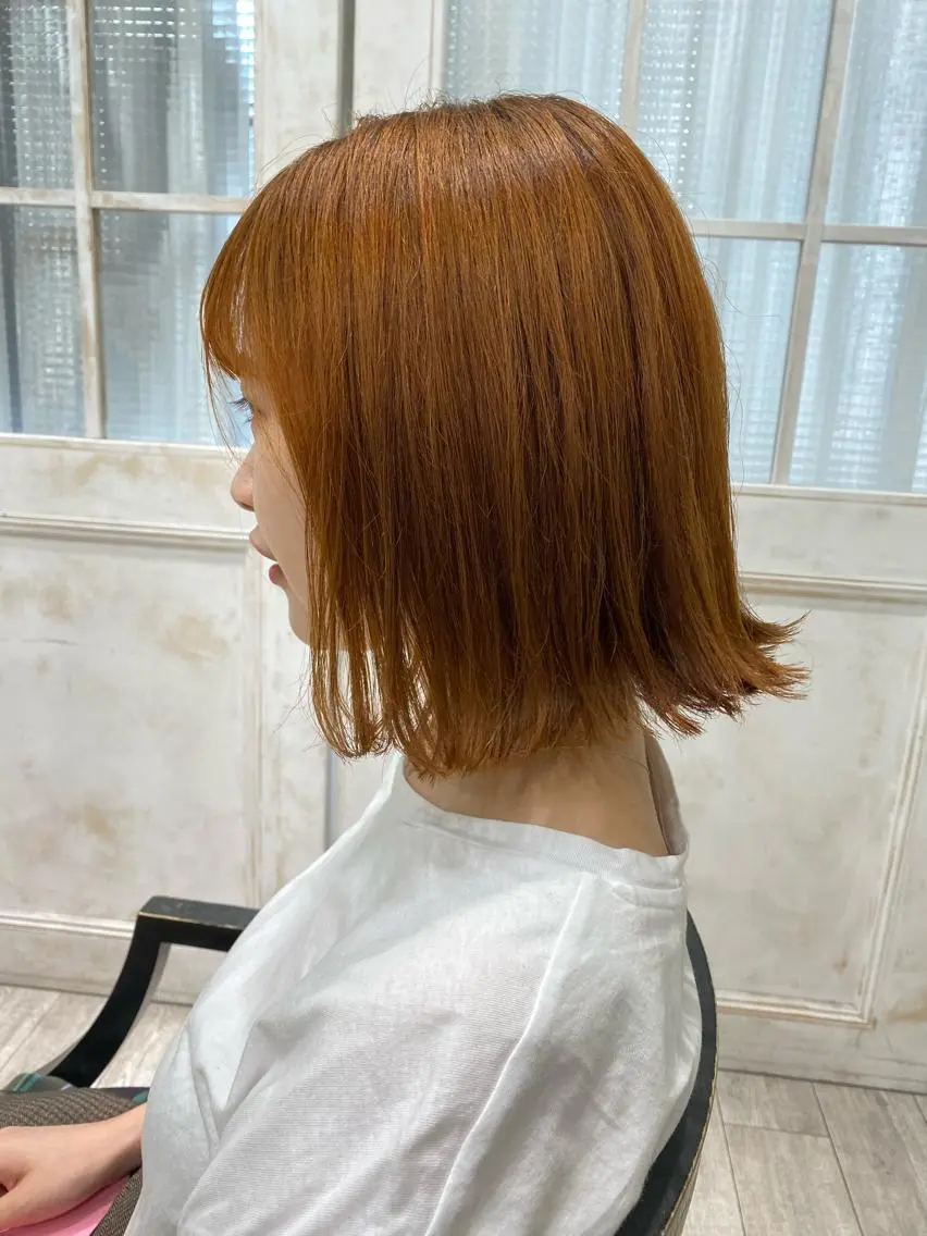 ミディアム カラー ヘアアレンジ オレンジ 福壽 優奈のヘアスタイル