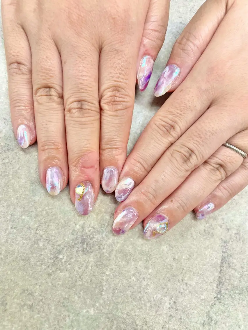 ネイル 大理石ネイル(マーブル) パープル ハンドネイル ハンドケア FASTNAIL PLUS 新宿店のネイルデザイン