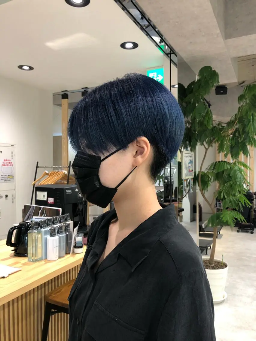 ショート カラー ブルーカラー ネイビーカラー ヘアカラー レイヤー/顔まわり カット/地毛風カラーのヘアスタイル