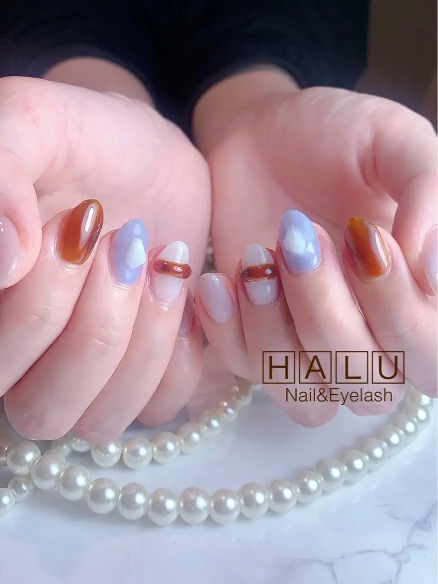 ネイル ブルー ぷっくりネイル HALU ハルのネイルデザイン