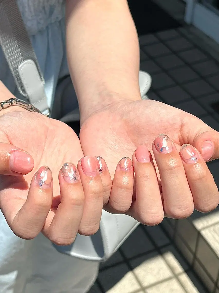 ネイル クリアネイル キラキラネイル ニュアンスネイル ピンク Para Sol nail Maoのネイルデザイン