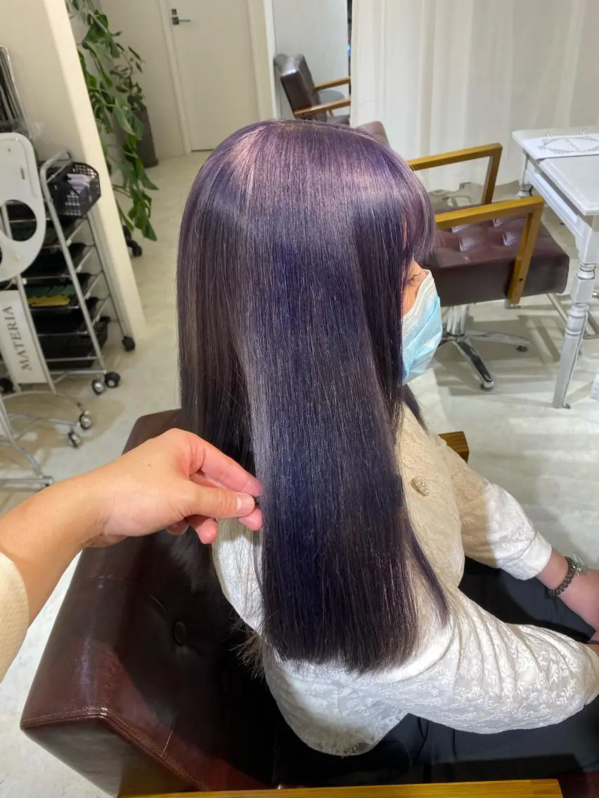ロング カラー ブルーカラー ブルーラベンダー ラベンダーカラー 縮毛矯正とレイヤー カット/杉村凜汰郎のヘアスタイル