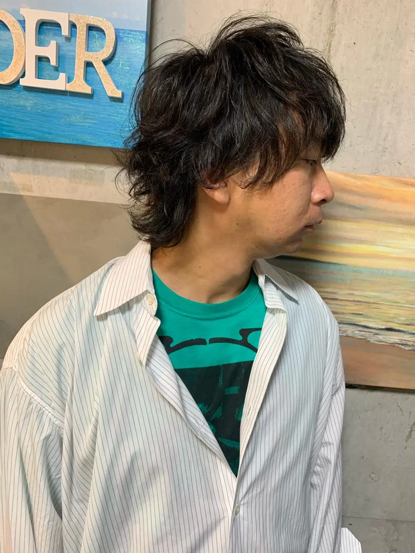 パーマ メンズ メンズパーマ メンズウルフカット ウルフカット カット パーマ ヘッドスパ Beach 代表 KENTAのヘアスタイル