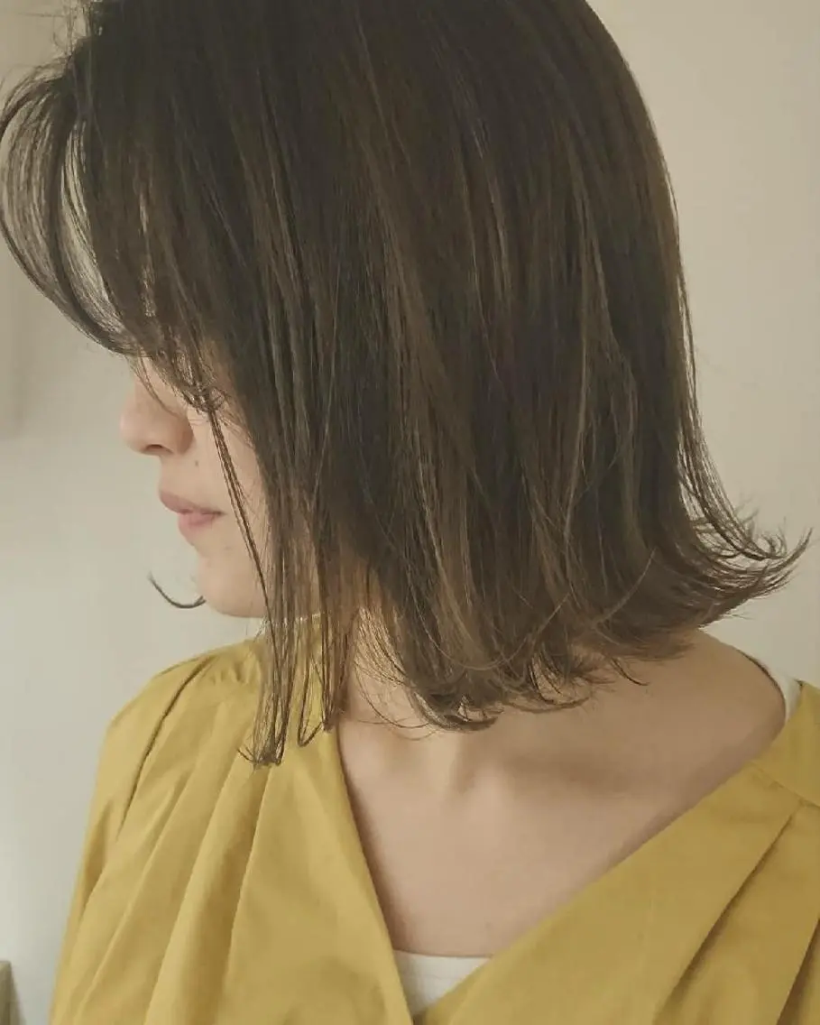 ミディアム ボブ ハイライト 外ハネヘア coii コイ【原宿/表参道】のヘアスタイル