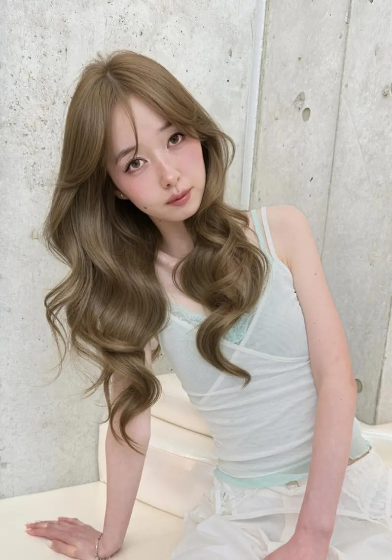 ロング ハッシュカット 韓国風ヘア レイヤーカット 縮毛矯正 カット ヘアカラー トリートメント GLROW IVY 大宮のヘアスタイル