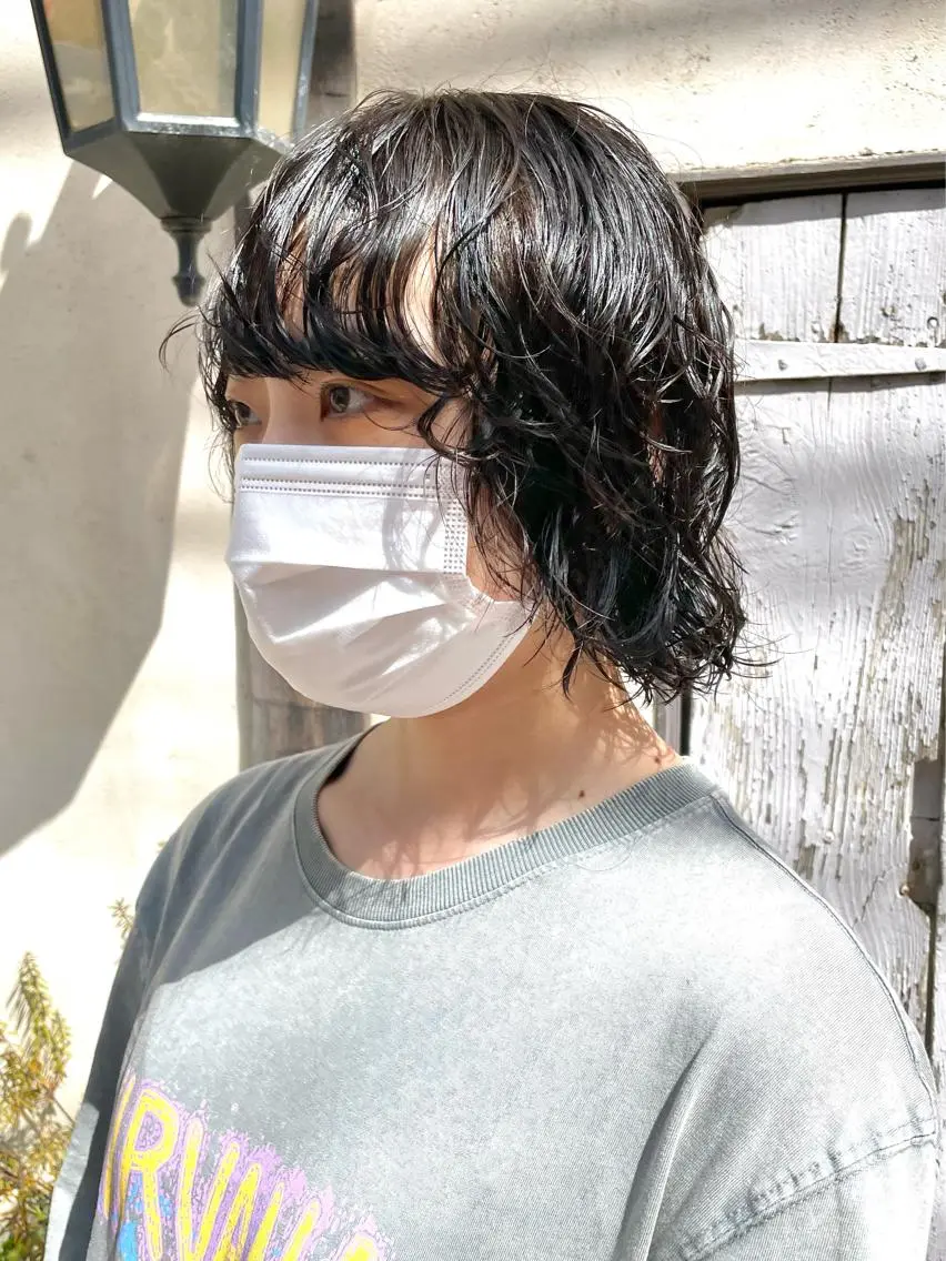 ショート パーマ 切りっぱなしボブ ボブ ハイライト ウルフカット 髪質改善 縮毛矯正/ レイヤー/銀座/本木のヘアスタイル