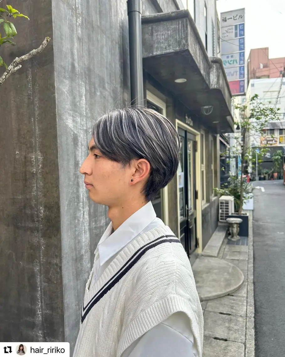 ミディアム カラー メンズ メンズハイライト メンズメッシュ アッシュ アッシュグレー グレージュ 🩷Eny terrace🩷のヘアスタイル