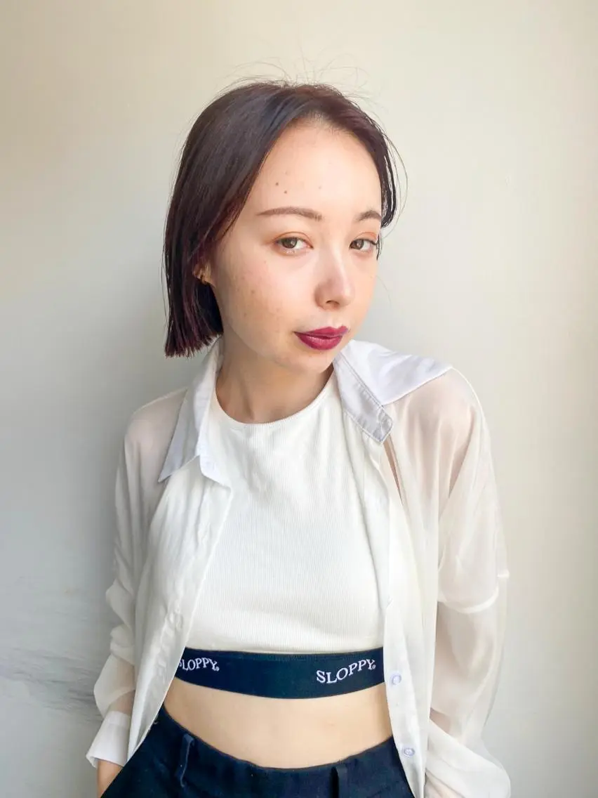 ミディアム カラー パーマ アディクシーカラー ブリーチ ブロンド ブルーカラー ハイライトカラー カット ヘアカラー トリートメント CEINE PATHのヘアスタイル