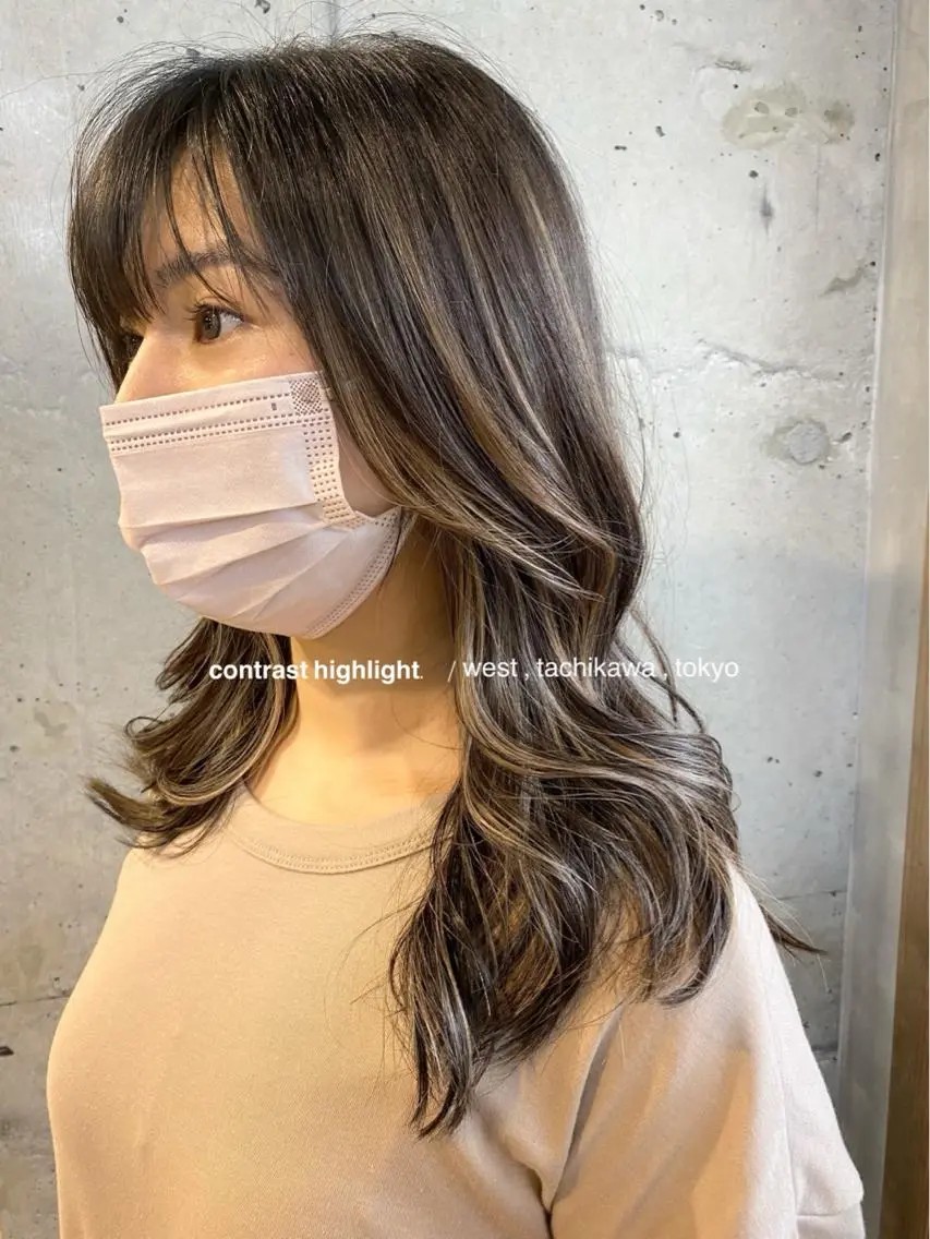 ロング カラー ベージュカラー グレージュ ハイライトカラー ハイライト 学生 竹嶌 健吾のヘアスタイル