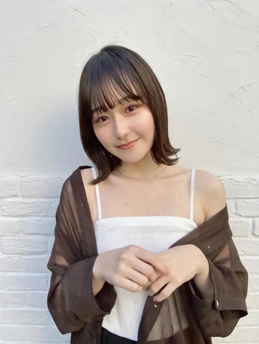ミディアム カラー 顔周りカット 🫧透明感/ツヤ髪/ ベージュ いちご🍓のヘアスタイル