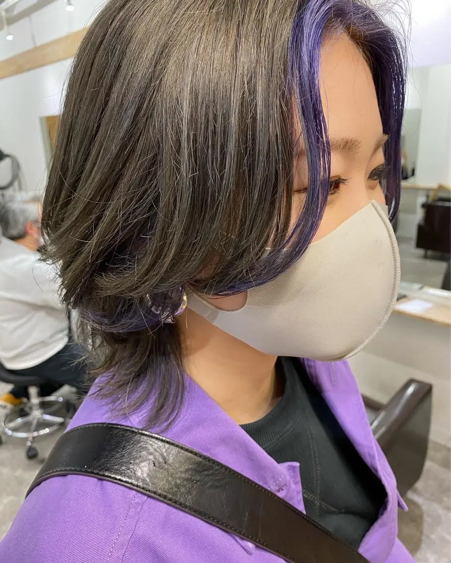 ミディアム カラー ミストバング  フェイスフレーミング ヘアカラー トリートメント 森貴裕/ニュアンス パーマ/オリーブのヘアスタイル