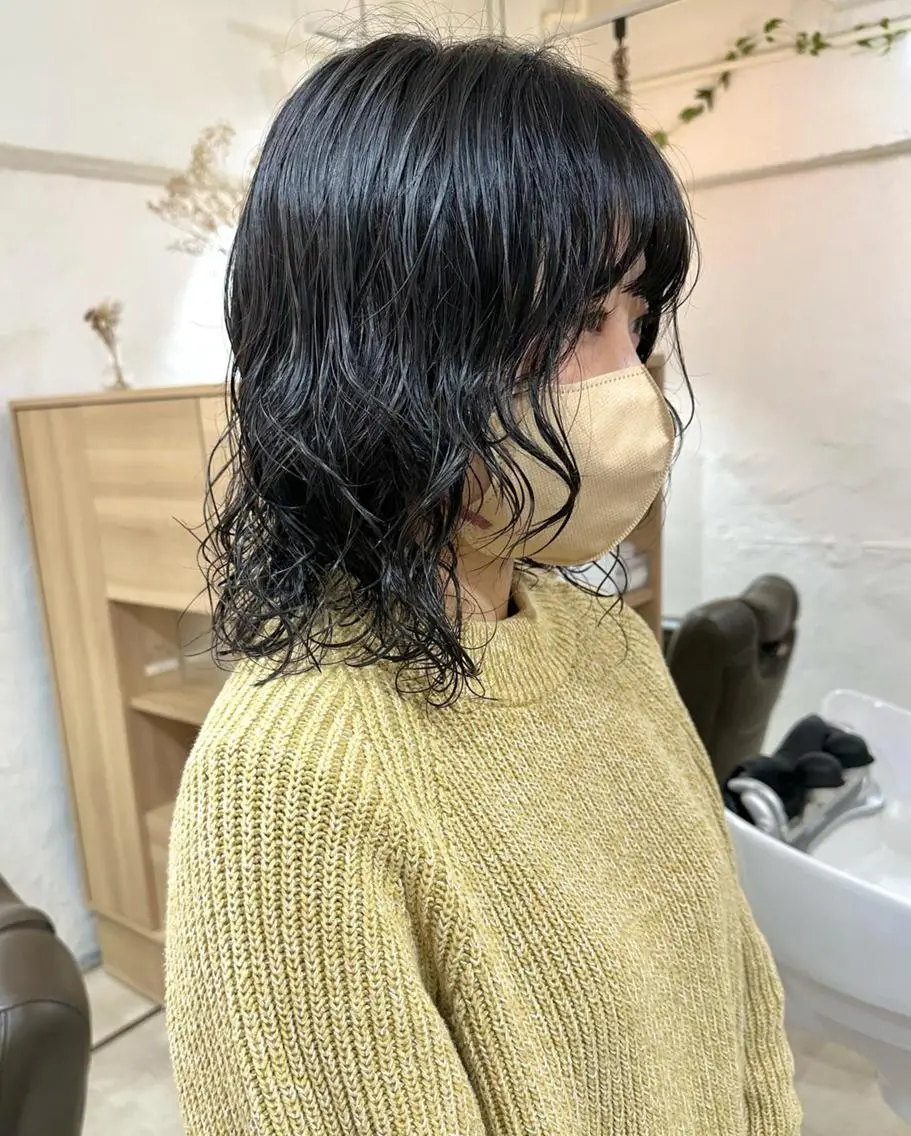 ショート カラー パーマ 切りっぱなしボブ 前下がりボブ ショートボブ 黒髪 ボブ 髪質改善 縮毛矯正/ レイヤー/銀座/本木のヘアスタイル