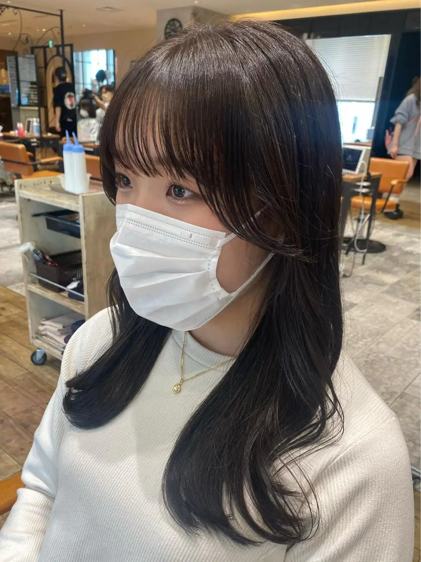 セミロング カラー ベージュカラー ブラウンカラー ブラウンベージュ くびれヘア 顔周り/くびれヘア 韓国ヘア💕風間るなのヘアスタイル
