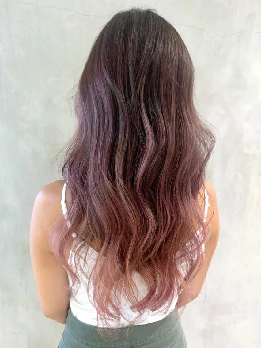 セミロング カラー パーマ ヘアアレンジ バレイヤージュ ピンクカラー レイヤーカット ITbyALBUM 中野店のヘアスタイル