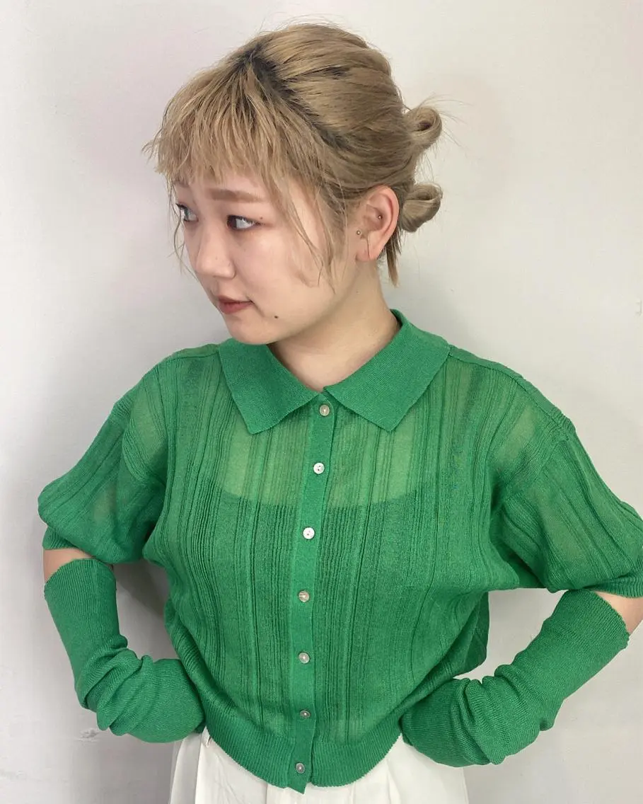 ミディアム カラー ヘアアレンジ デザインカラー ダブルカラー ハイトーンカラー ボブ カット ヘアカラー トリートメント レイヤーカット×髪質 改善🇰🇷シオリのヘアスタイル