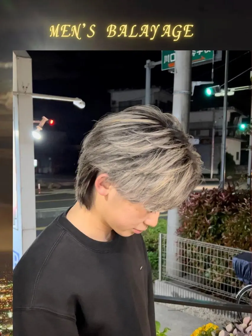 ミディアム カラー バレイヤージュ レイヤーカット 二本木 秀成のヘアスタイル