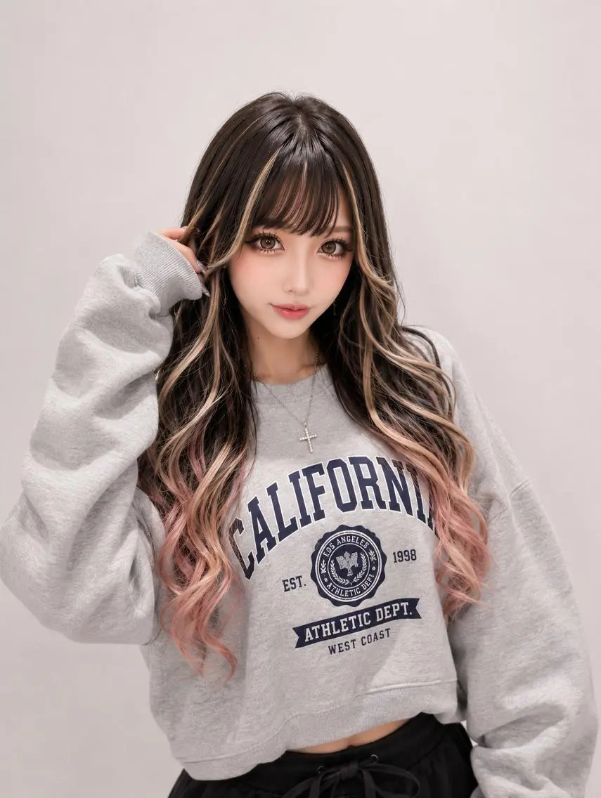 カラー ロング カラー ×シールエクステのヘアスタイル