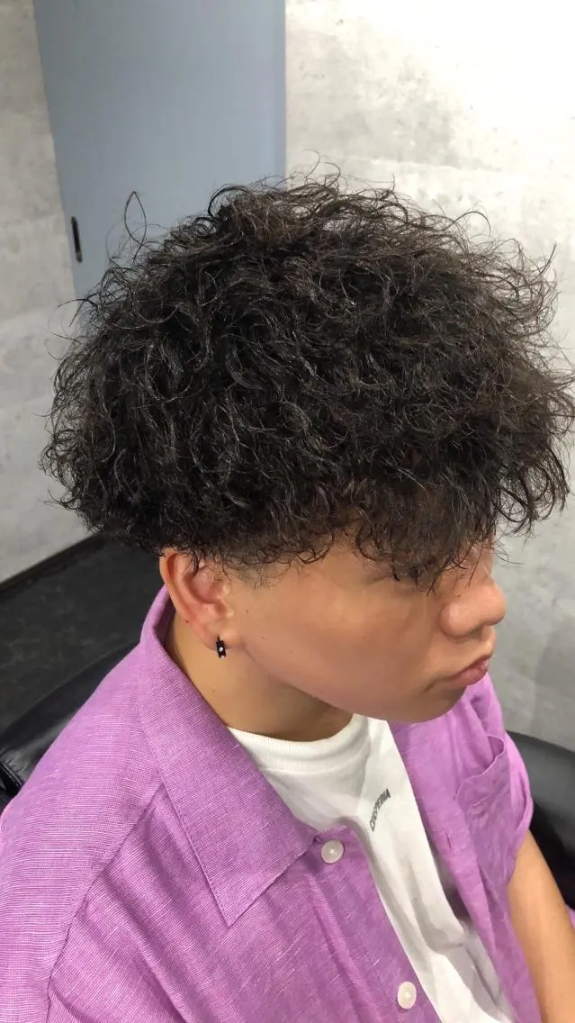 ミディアム パーマ ヘアアレンジ メンズ カット パーマ ヘアセット 中西 将斗のヘアスタイル