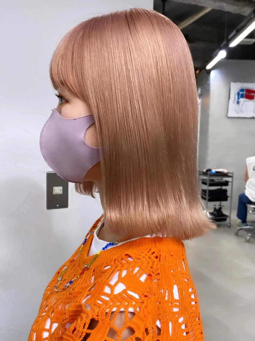ミディアム カラー ヘアアレンジ ブリーチダブルカラー 元町三宮/三ノ宮のヘアスタイル