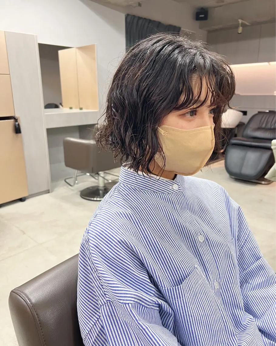 ショート パーマ カット パーマ トリートメント ボブパーマコテ巻き風 パーマNo1深江秀平のヘアスタイル