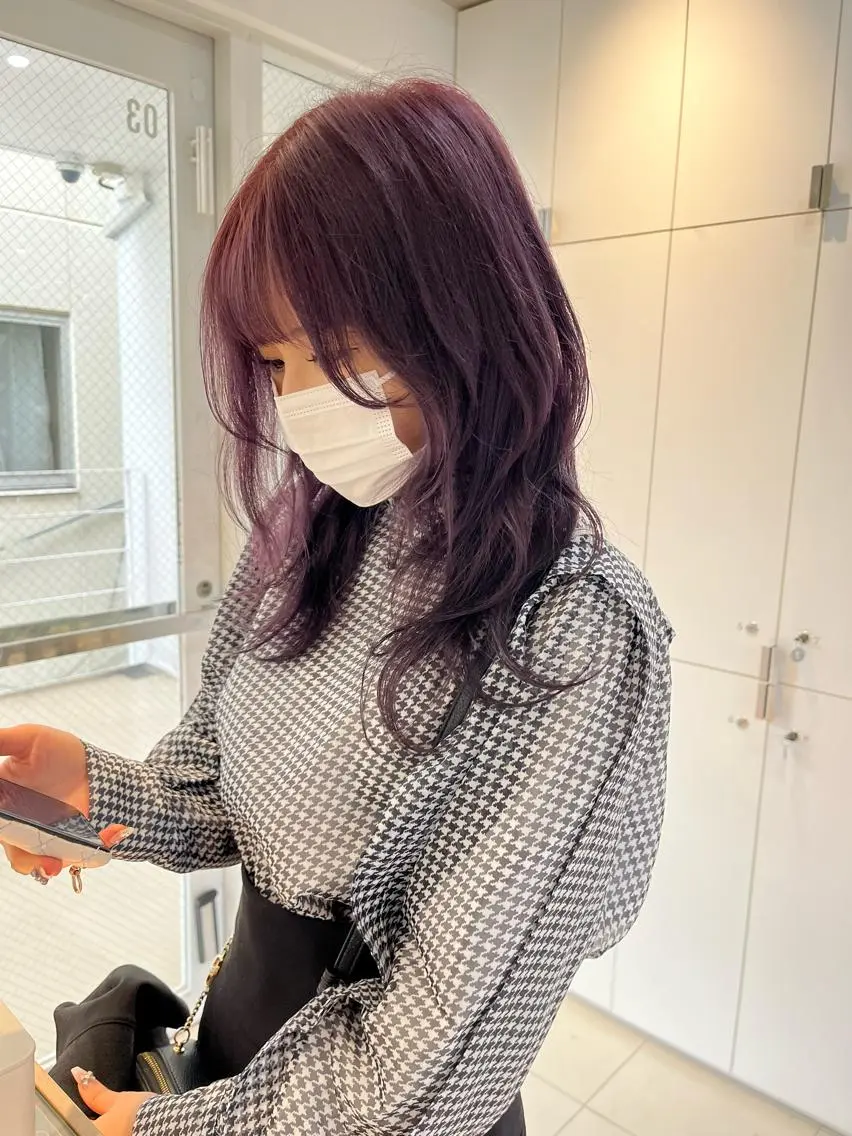 セミロング ラベンダーベージュ ラベンダーブラウン ピンクブラウン レッドブラウン 顔周りカット stylist ◎RUKI.のヘアスタイル