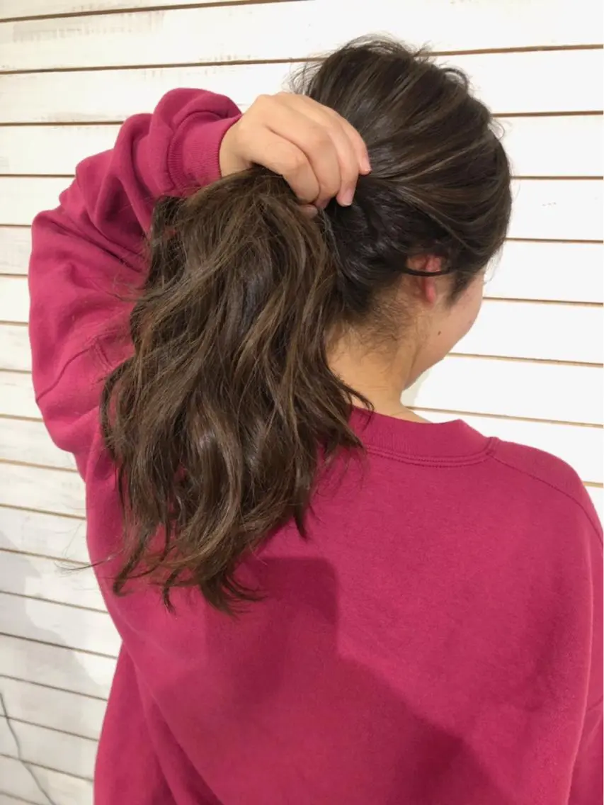 セミロング カラー グレージュ ハイライトカラー ハイライト ヘアセット 🦋美髪/エクステ 🦋アベイクミのヘアスタイル