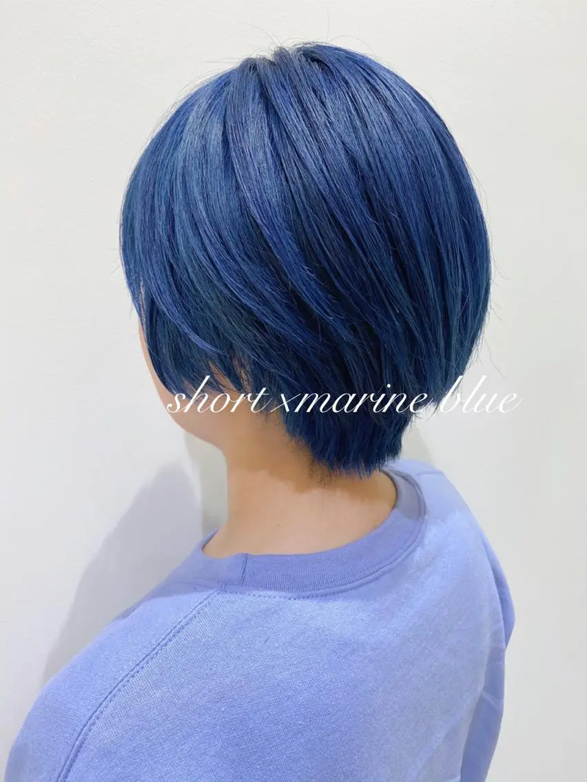 ショート カラー ブリーチ ブルーカラー ヘアカラー トリートメント 横浜🍒ルーツカラー エクステ／RIEのヘアスタイル