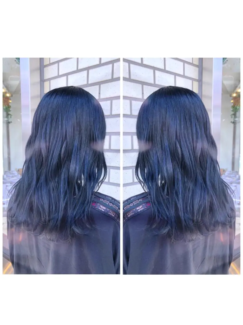 ロング カラー 黒髪 ブルーカラー ブルーブラック ネイビーカラー ヘアカラー ブリーチ/髪質改善 🍀MASAKiのヘアスタイル