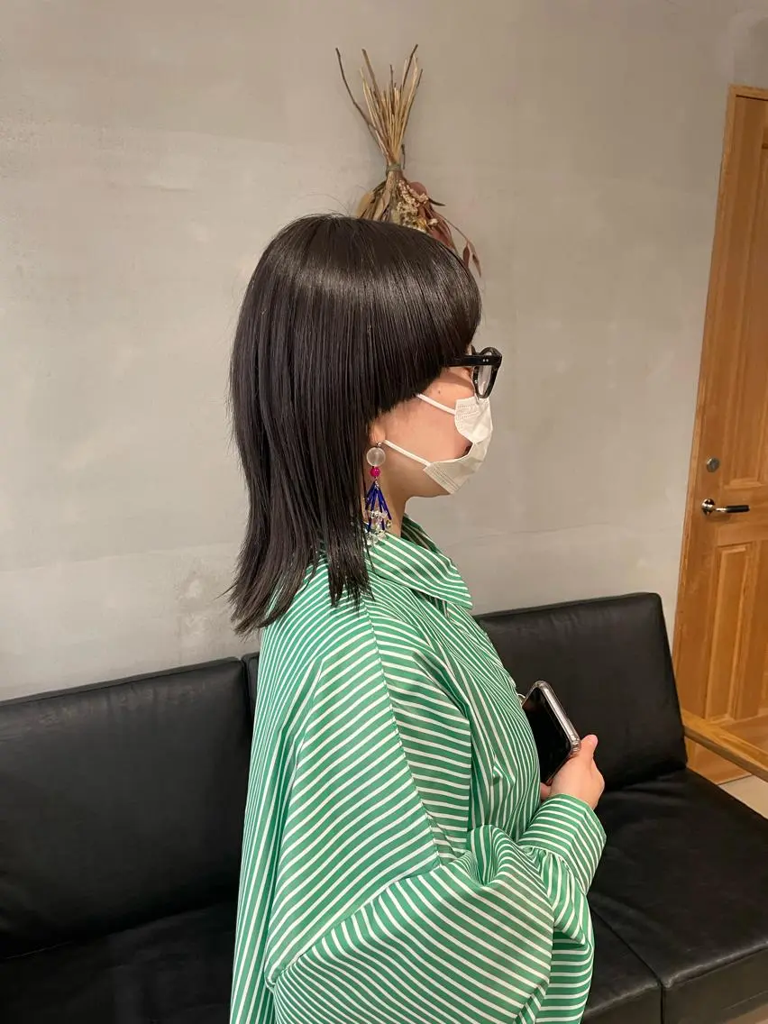 ミディアム 暖色カラー🍊 ボブ🌿顔周りcutのヘアスタイル