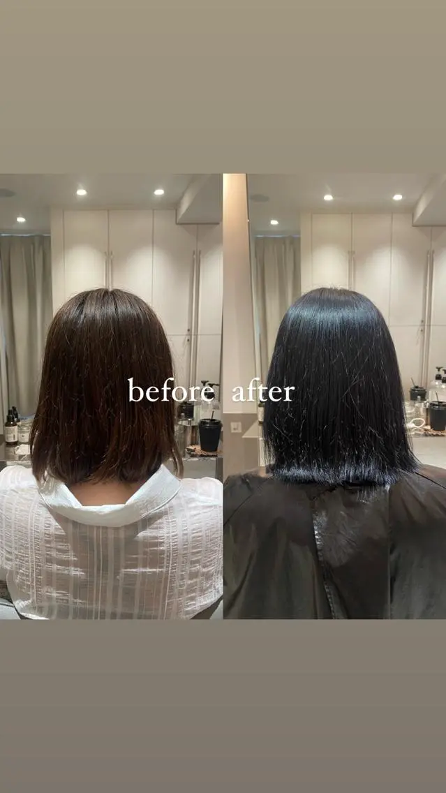 ミディアム カラー ミオ💎ショート 透ける暗髪のヘアスタイル
