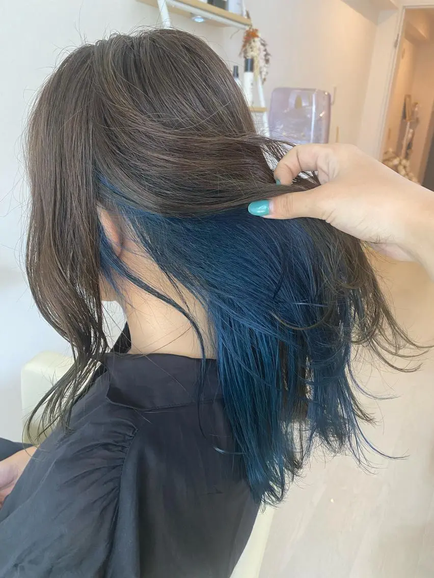 ミディアム カラー ヘアアレンジ ブルーカラー アイラッシュ/美容室 個室/瀬戸 一菜のヘアスタイル