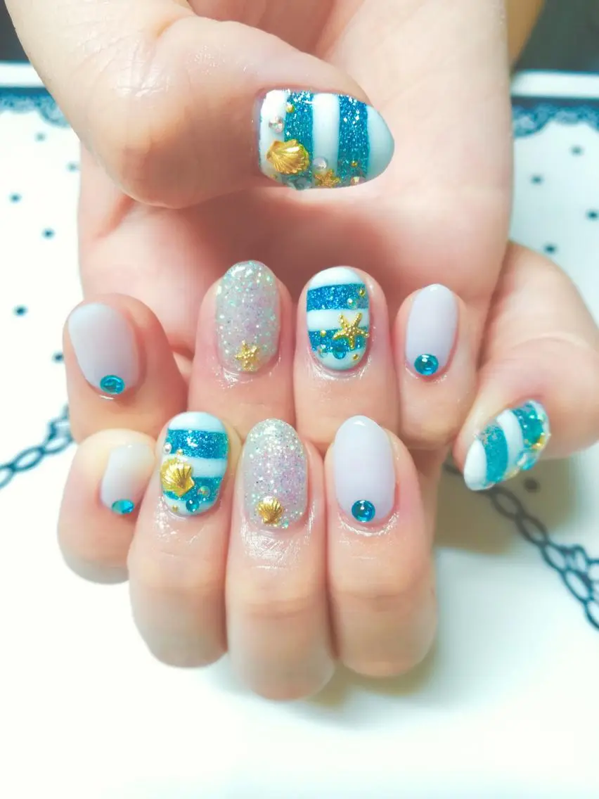 ネイル フットネイル ジェルネイル ミラーネイル パラジェル 春ネイル clover nailのネイルデザイン