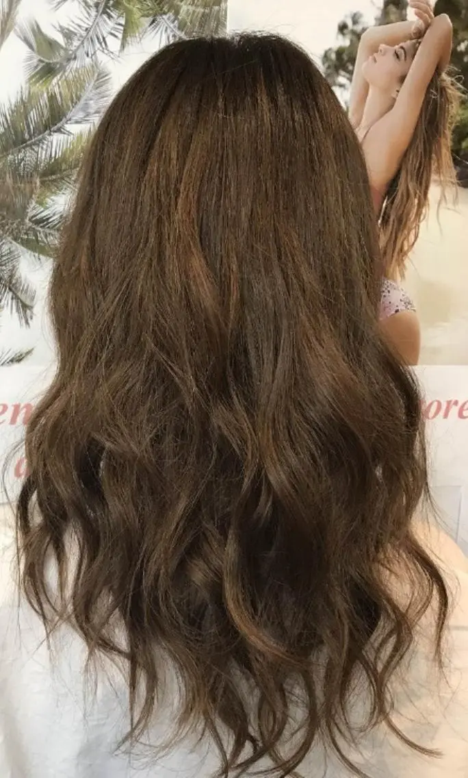 ロング カラー パーマ ヘアアレンジ 大阪レミーエクステ チビ編み込みのヘアスタイル