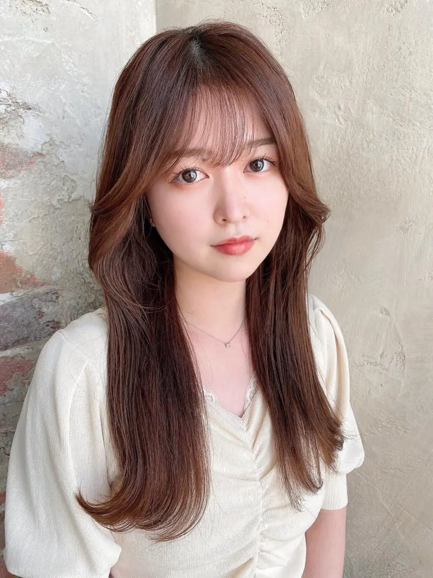 ロング カラー くびれヘア 顔周りカット ロング 顔周り/くびれヘア 韓国ヘア💕風間るなのヘアスタイル