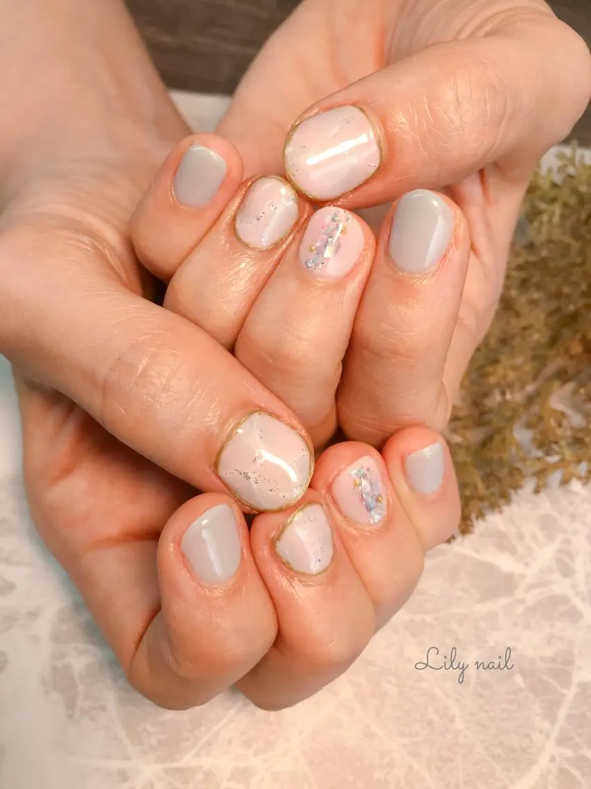 ネイル べっ甲ネイル ブルー ボルドー グラデーション ニュアンスネイル Tink 横浜のネイルデザイン