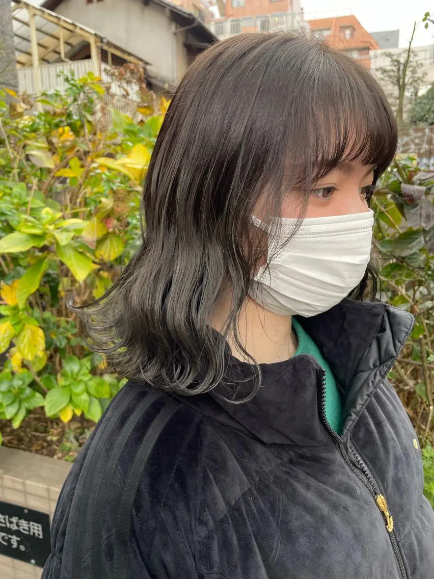 ミディアム ヘアカラー トリートメント 透明感オリーブ🫒/ ブリーチなしWカラーのヘアスタイル