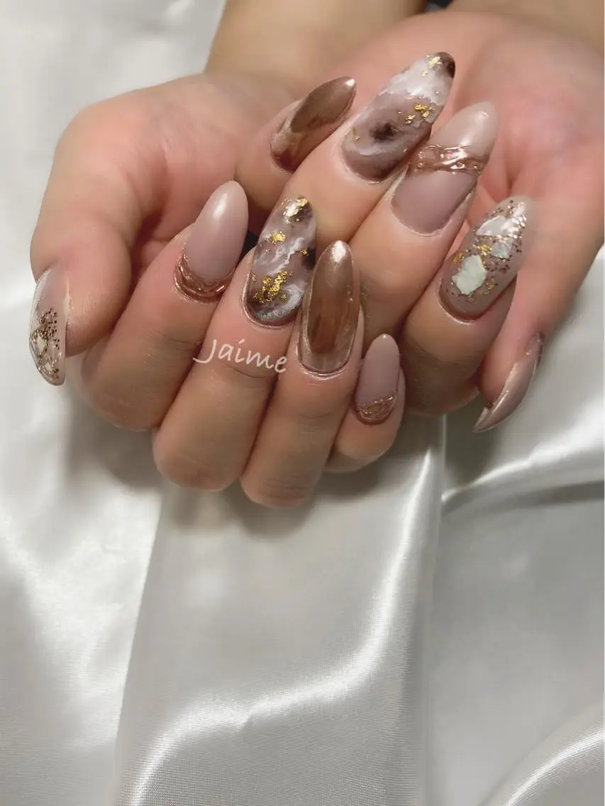 ネイル 大理石ネイル(マーブル) ミラーネイル ニュアンスネイル Jaime Yuiのネイルデザイン