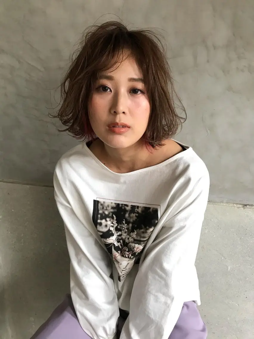 ミディアム カット ヘアカラー 縮毛矯正 トリートメント ayane⭐️ボブ・ ショート・パーマのヘアスタイル